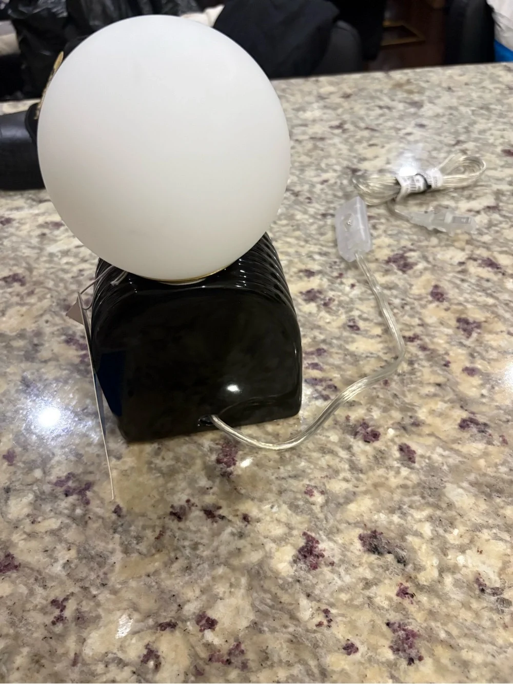 Contemporary White Globe Table Lamp with Black Glass Arch Base